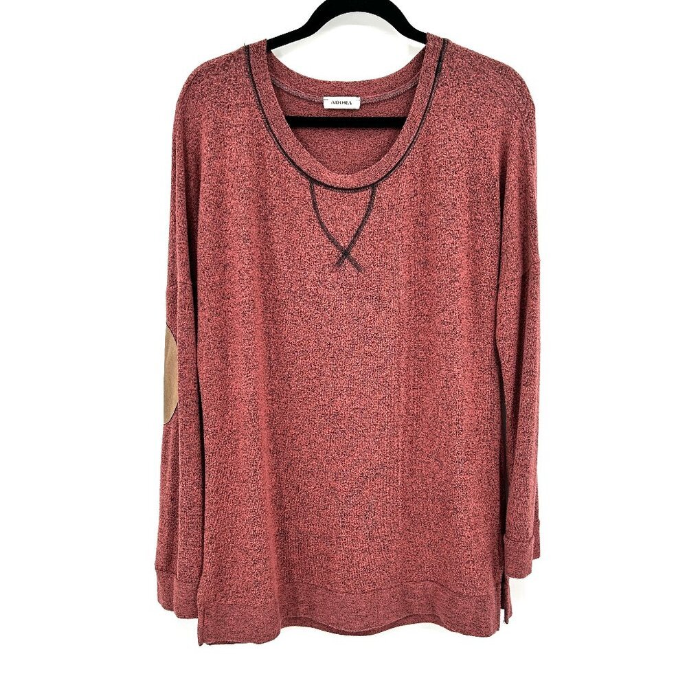 ADORA Heather Red Relaxed Fit Oversized Elbow Patch Long Sleeve Shirt Size Small